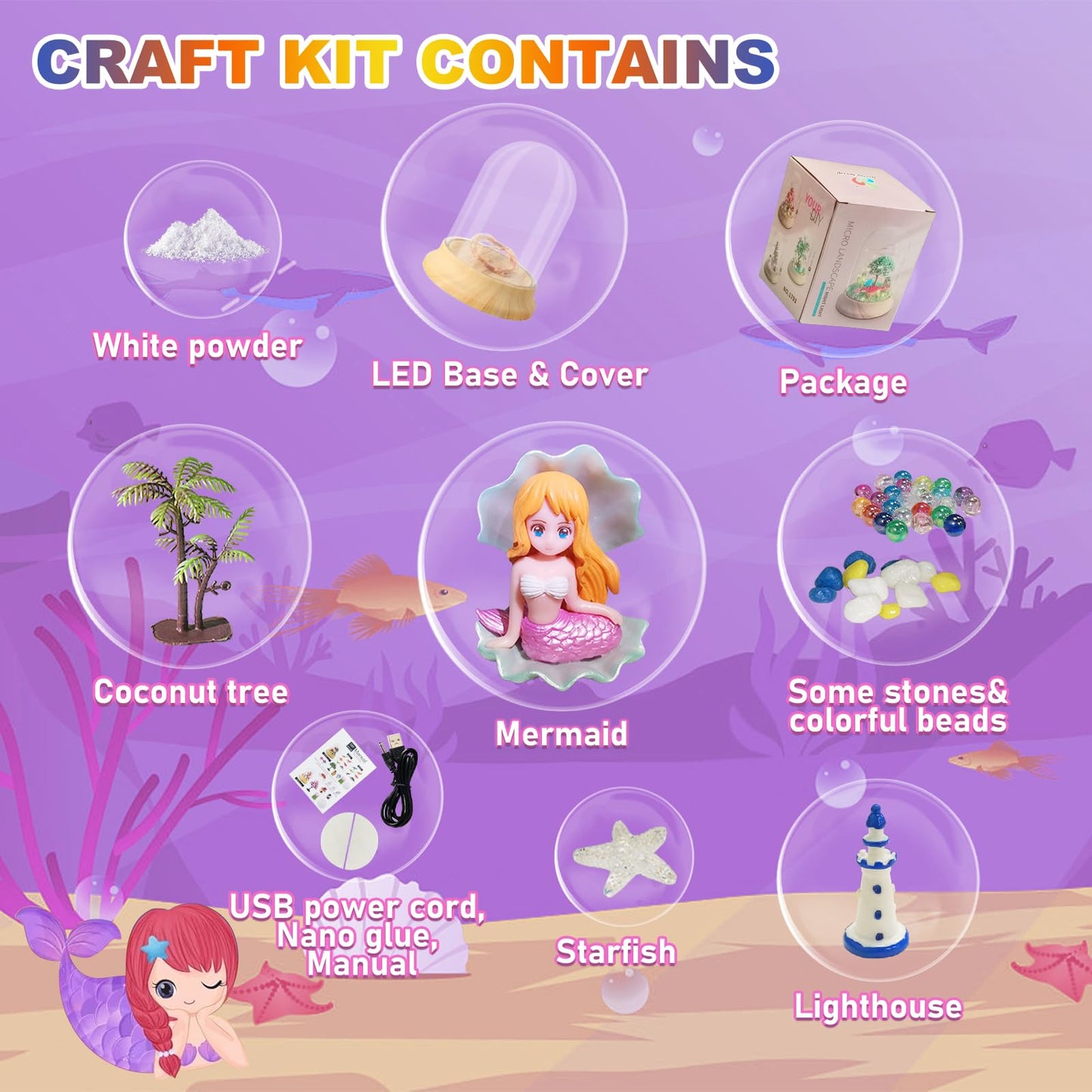 SunnyOcean 3-8 Year Old Girl Gifts, Mermaid Toys, Gifts for Girls Aged 3-8, Craft Kits for Kids, Children's Night Light Halloween Easter Christmas Gift for Kids