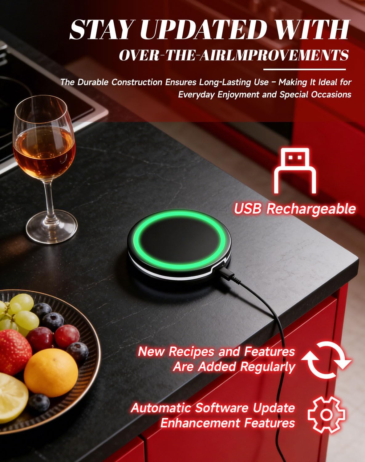 2.0 Smart Coaster Cocktail Machine, 2026 New Smart Coaster Cocktail Mixer with App, Cocktail Maker with LED and Built-in Smart Sensing Tech for Home Bar Party (Black-1PC)