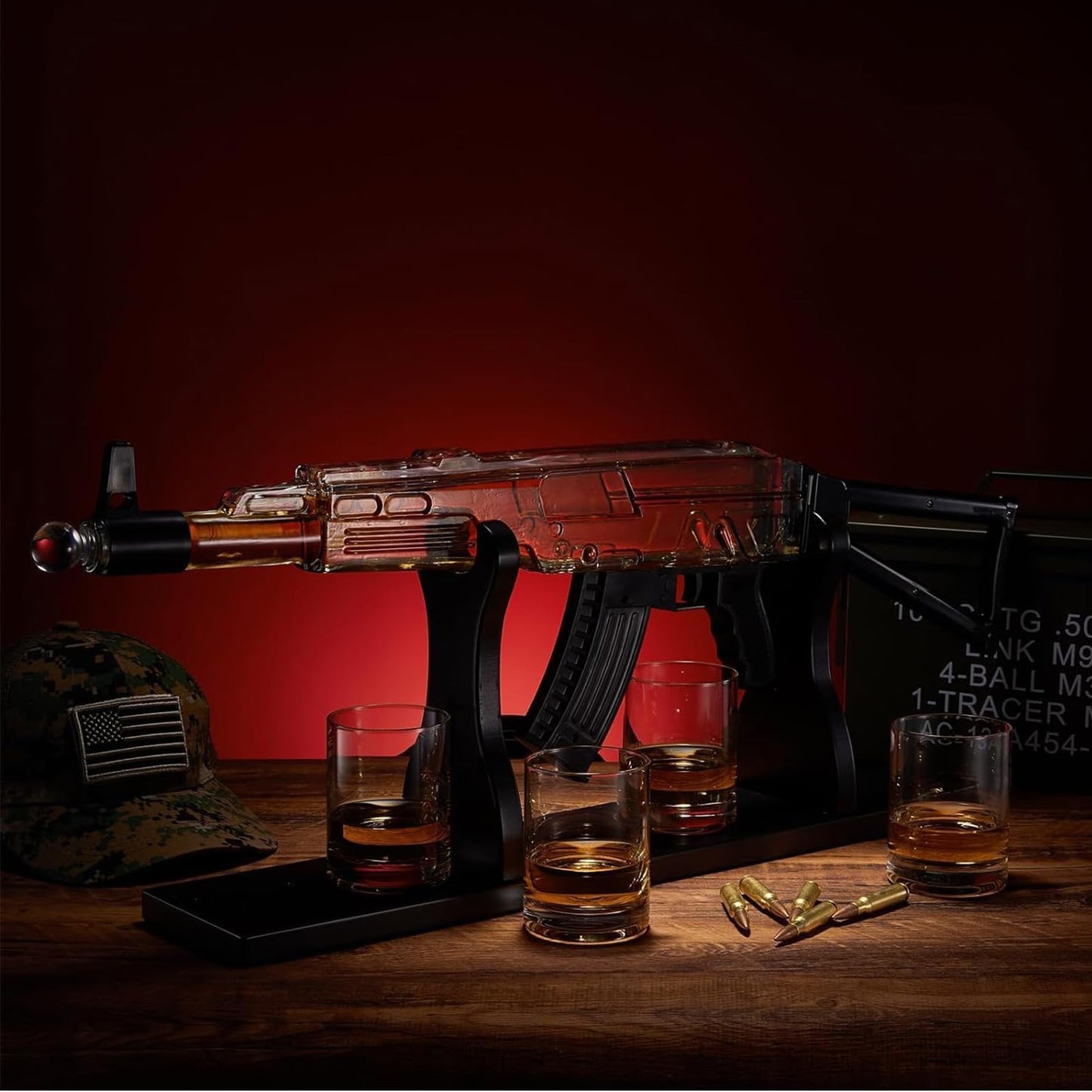 Gifts for Men Dad, AK Whiskey Decanter Set for Men - Gun Decanter, Detachable Magazine & 4 Bullet Shot Glasses, Liquor Dispenser Bar, Cool Anniversary Birthday Military Drinking Present Gift Ideas