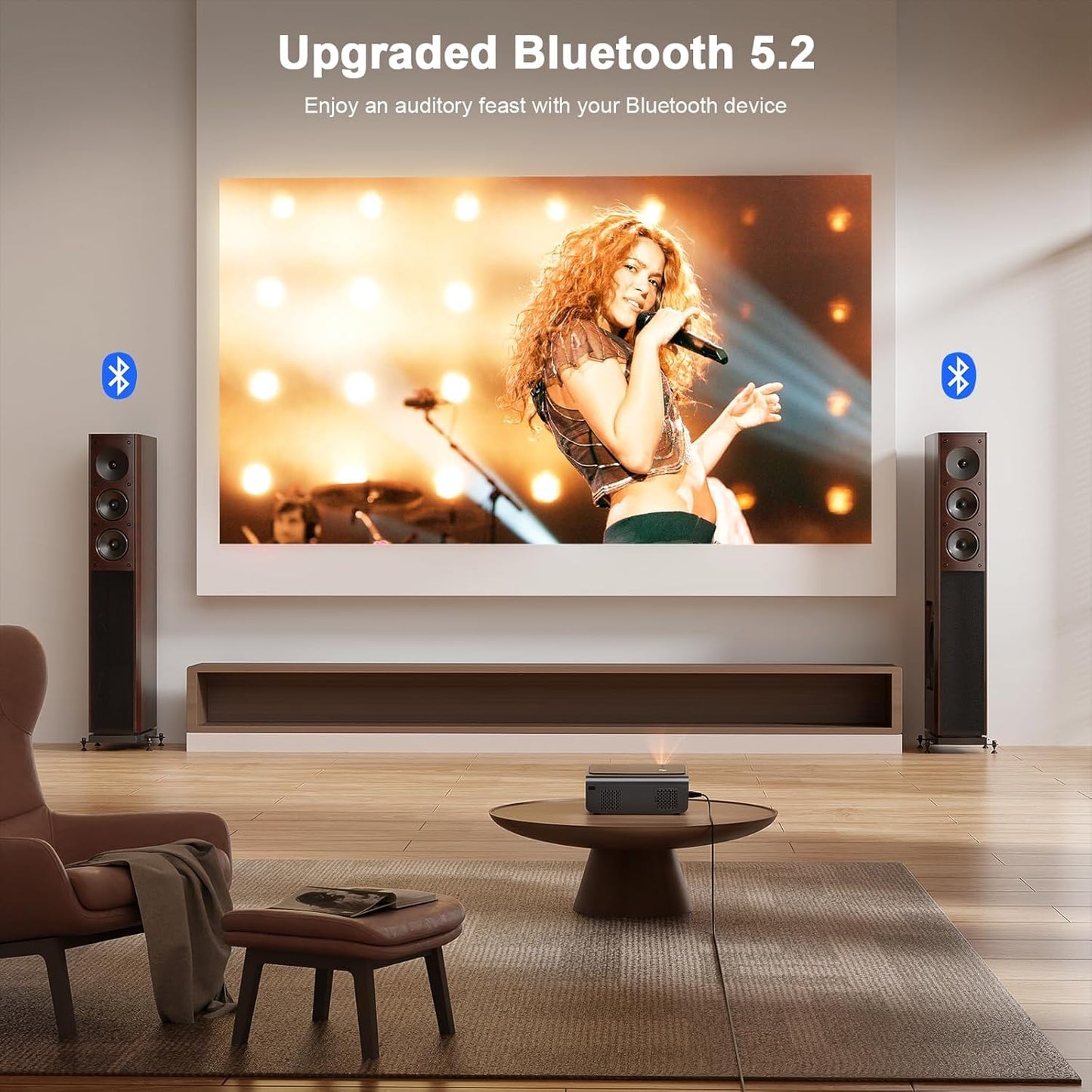 [2000 ANSI & Officially-Licensed APP] 4K Smart Projector with WiFi and Bluetooth, Auto Focus & Keystone, VOPLLS Native 1080P Portable Outdoor Projector, Mini Movie Proyector for Bedroom/Home