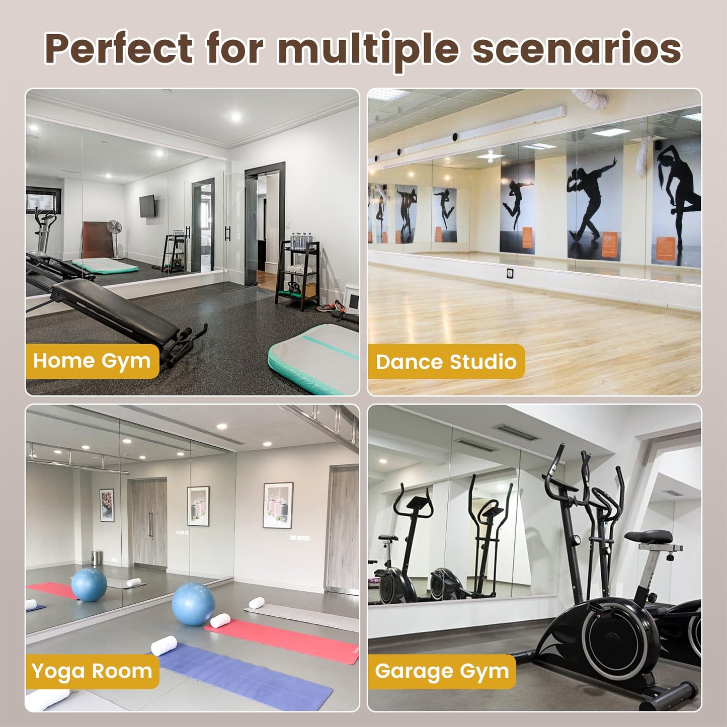 LOAAO Gym Mirror,66.93"x23.62"-3 PCS Mirror for Gym, Flexible Combination, Tempered Glass, Gym Wall Mirror for Home Gym, Dance Studio, Yoga Room, Garage Gym, Workout Room