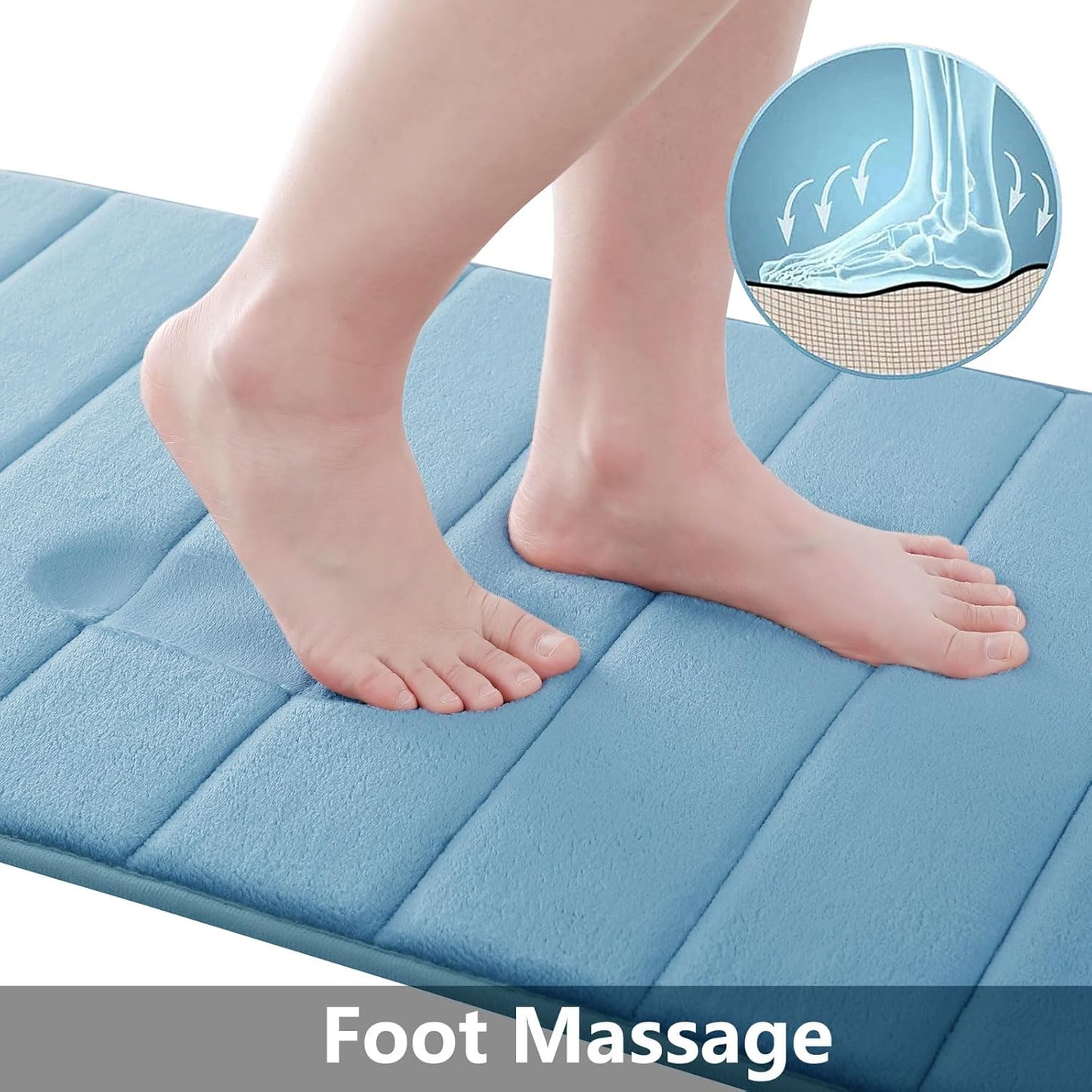 Buganda Memory Foam Bath Mat, 70" x 34", Ultra Soft and Non-Slip Bathroom Rugs, Water Absorbent and Machine Washable Bath Rug Runner for Bathroom, Shower, and Tub, Blue