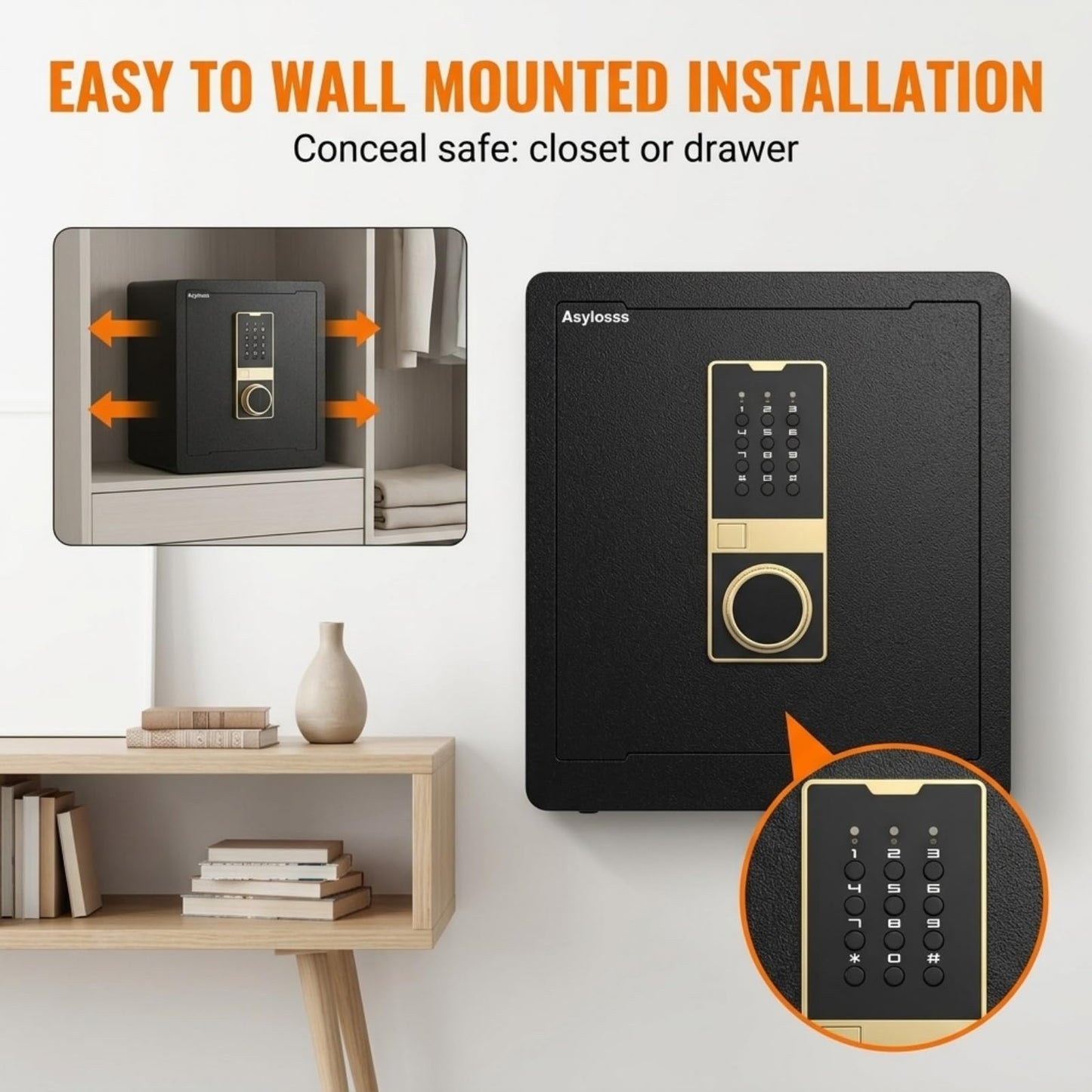 Asylosss 17.5" Tall Safe Box, 1.8 Cuft Fireproof Safe for Home, Anti-Theft Security Home Safe with Programmable Keypad Spare Keys, Digital Safety Box for Money Jewelry Documents