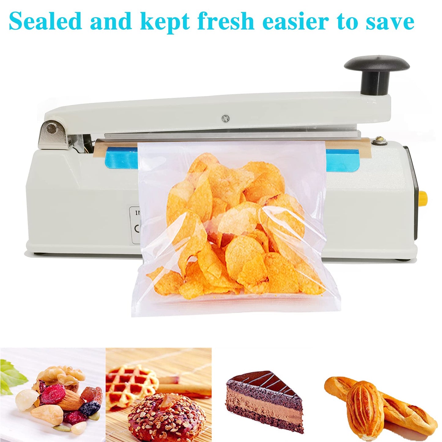 Impulse Heat Sealer 8 inch Mylar Bag Sealer, Heat Sealer for Plastic Bags, Metal Iron Shell, Impulse Sealer 3mm Sealing, Manual Hot Seal Machine with 8 Repair Kits(Included 2 Cutter Lines)