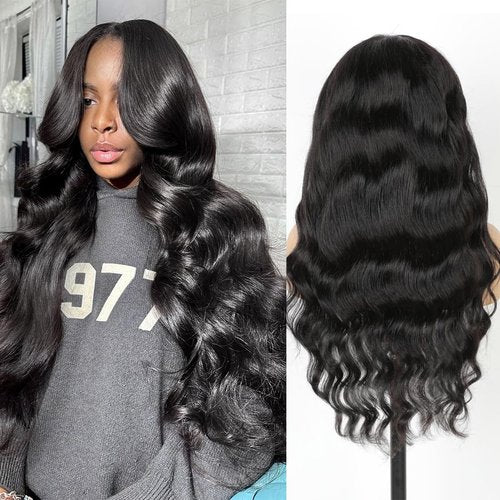 26 Inch Body Wave Lace Front Wigs Human Hair Full 13x4 HD 180 Density Glueless Pre Plucked with Baby Hair Unprocessed Brazilian Virgin Remy Transparent Bone Lace Frontal Wig for Women Natural Color