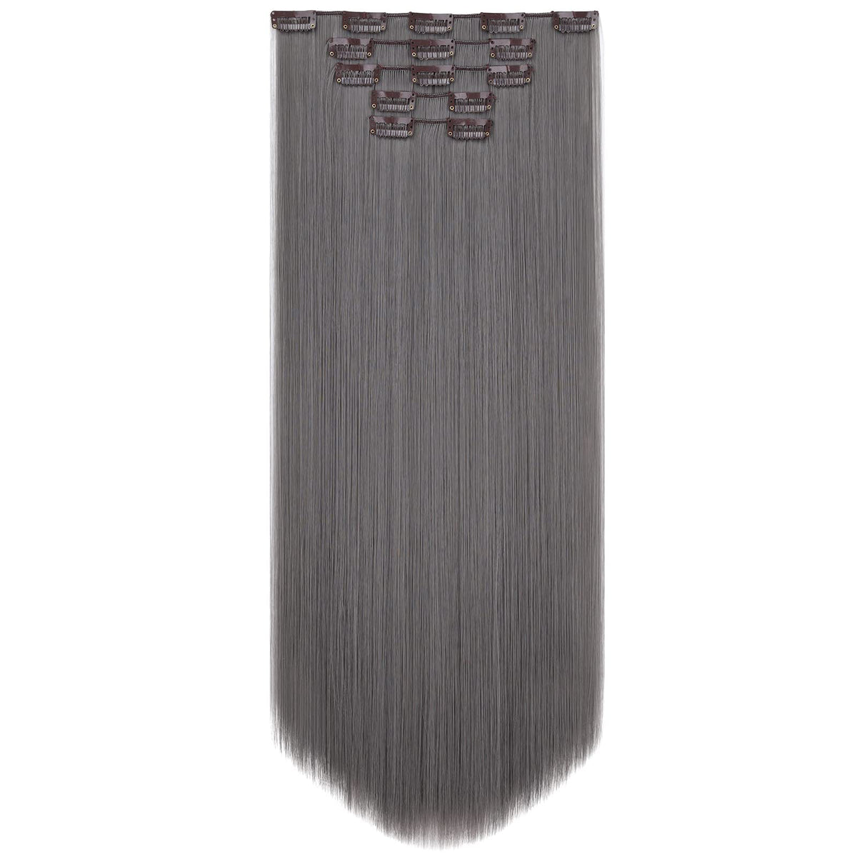 HSPJHTM Clip-in Hair Extensions, 22" Dark Gray Synthetic Straight Hair, 5PCS for Full Head