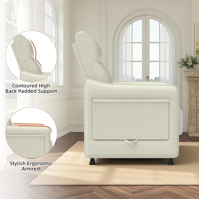 Tbillionnext 3-Piece Living Room Sofa Set, Faux Leather Loveseat & Accent Chairs Set of 2 with Hidden Foldable Tray & Side Pocket, Rear Contour Arm Design, Upholstered Sofa Set for Office, Beige