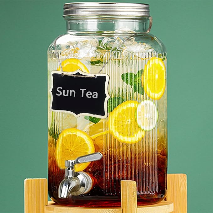 Mapeoes 1.5 Gallon Glass Drink Dispenser with Spigot, Large Glass Juice Beverage Water Jar for Party and Summer Fridge, Wi...