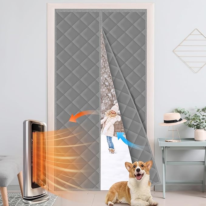 Magnetic Thermal Insulated Door Curtain Cover Block fit 36x82inch Door,Curtains Itself Size 38x84inch Cotton Thermal Curta...