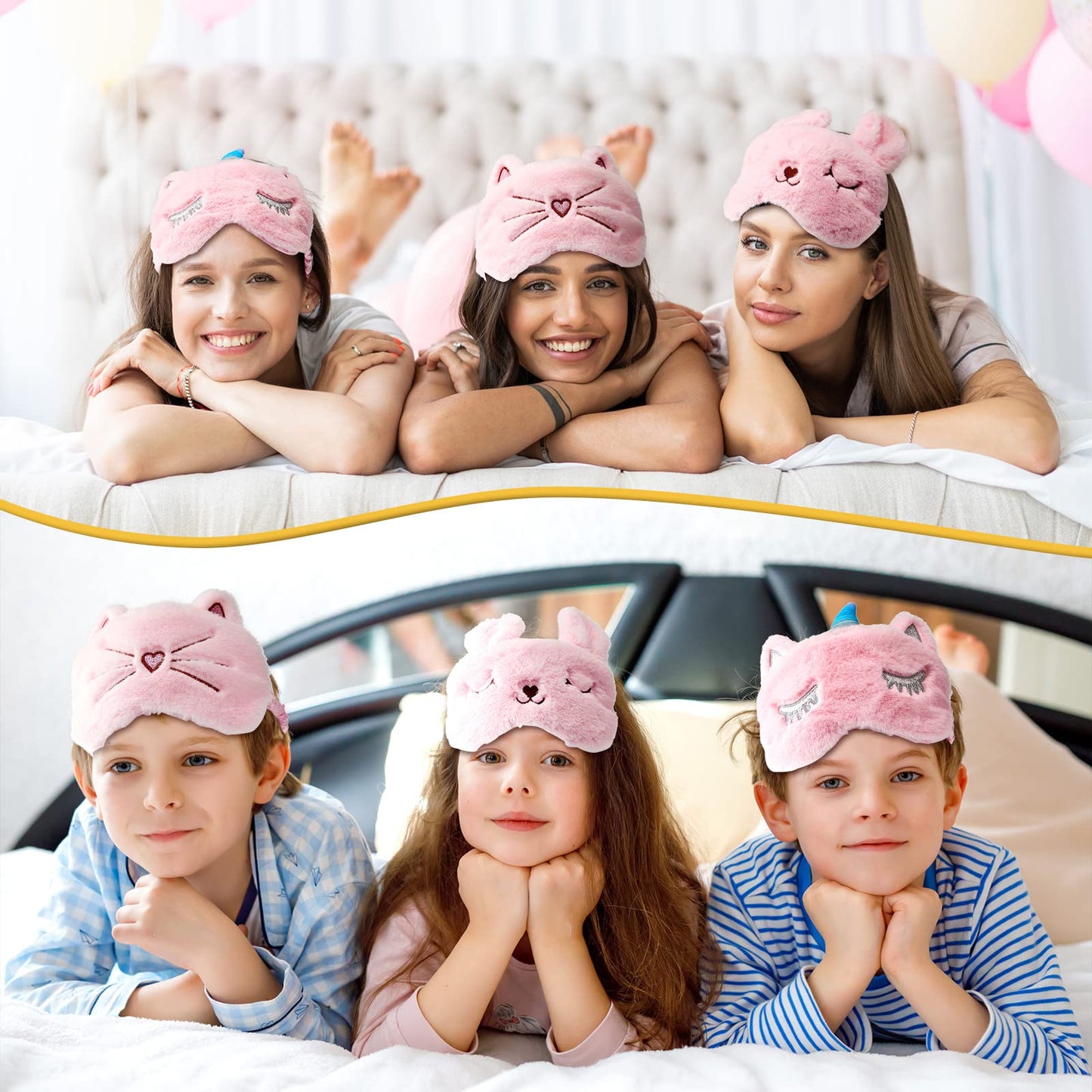 3 Pieces Sleep Mask for Kids, Girls Plush Sleeping Eye Cover Soft Eye Blindfold Cover Animal Shade for Kids(Pink,Bunny, Cat and Unicorn Style)