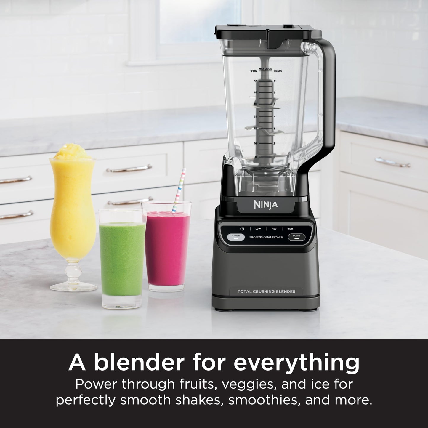 Ninja Professional Blender 2.0 | Smoothie Maker, Drink Mixer, Grinder, Ice Crusher | Total Crushing Technology, Auto-iQ Program, 1200W Power, XL 72-oz. Pitcher | Dark Grey | BR201AMZ
