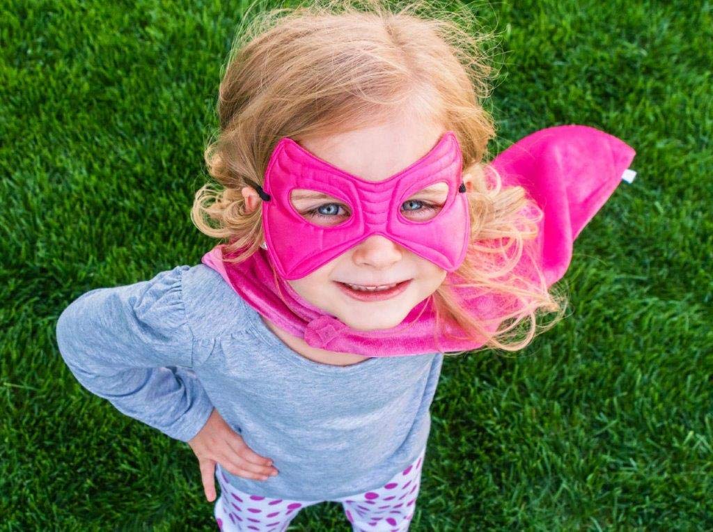 Little Adventures Super Hero Cape & Mask Set Costumes Age 3-8 (Pink Lightning) - Machine Washable Child Pretend Play and Party Dress-Up with No Glitter