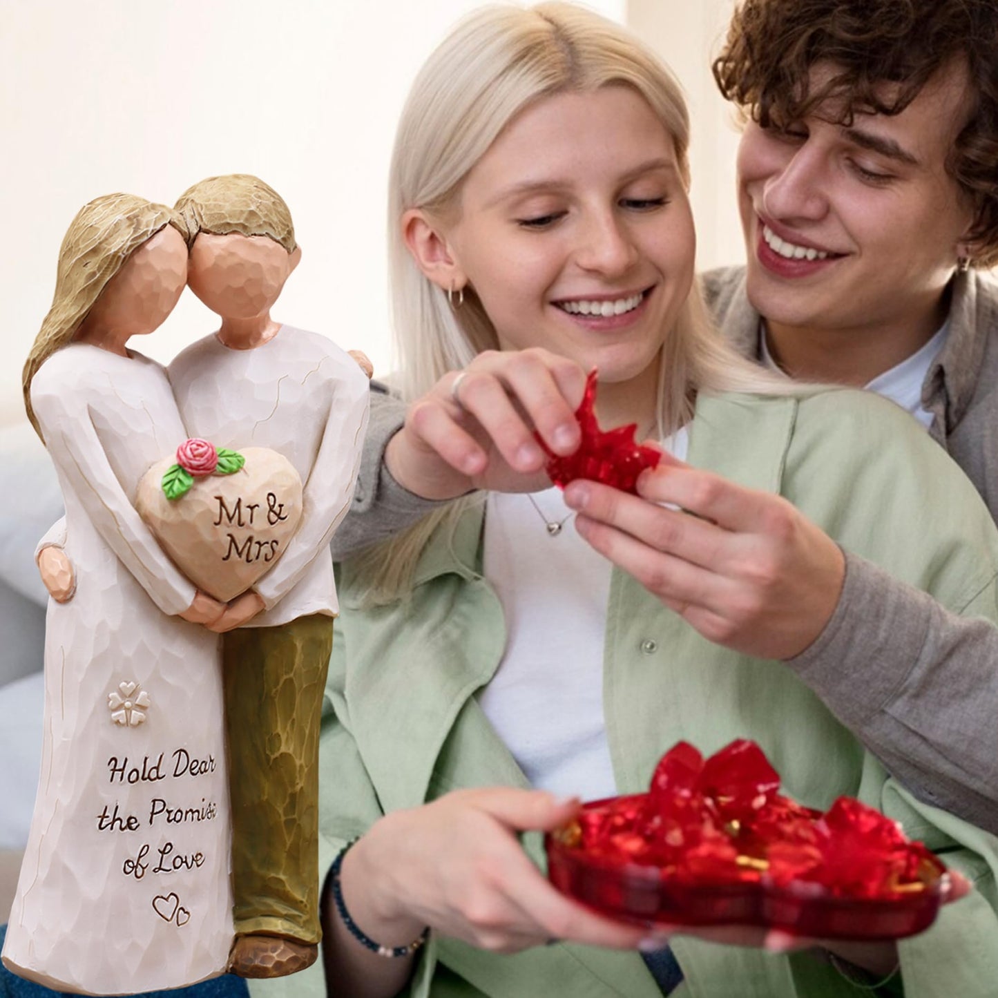AUMELO Anniversary Wedding Gifts for Women Men Couple, Gifts for Her Him, Birthday Gift for Girlfriend Boyfriend Wife, Hand-Painted Resin Mr & Mrs Figurine for Christmas Valentines Day (Pink)