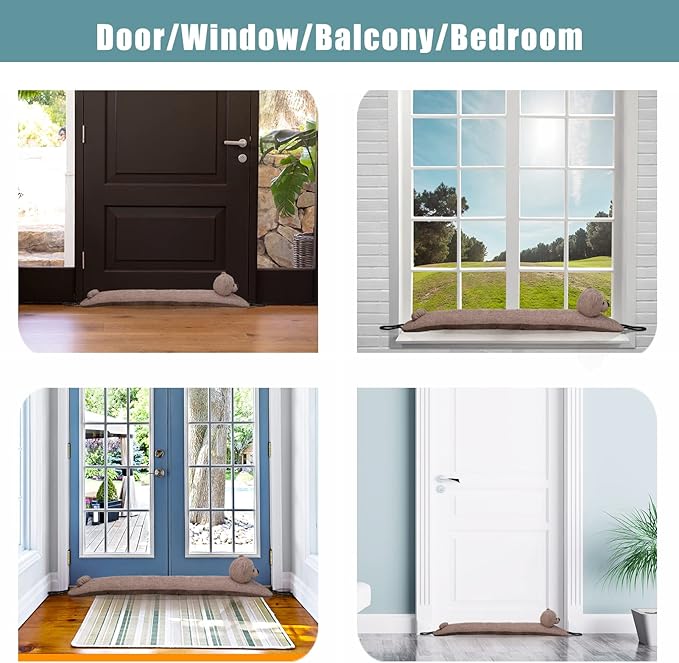 Marwood Bear Door Draft Stopper, 32 inch, 2.2lb, Polyester, Cute Bear, for Door & Window, Wind Stopper, Noise Blocker, with Hanging Loops