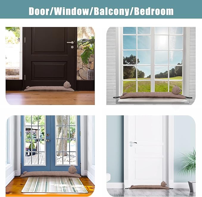 Marwood Under Door Draft Stopper Decorative Wind Stopper 36 inch for Door & Window, Weighted Animal Air Draft Stopper Snake Noise Blocker for Bottom of Door with Hanging Loops -Bear