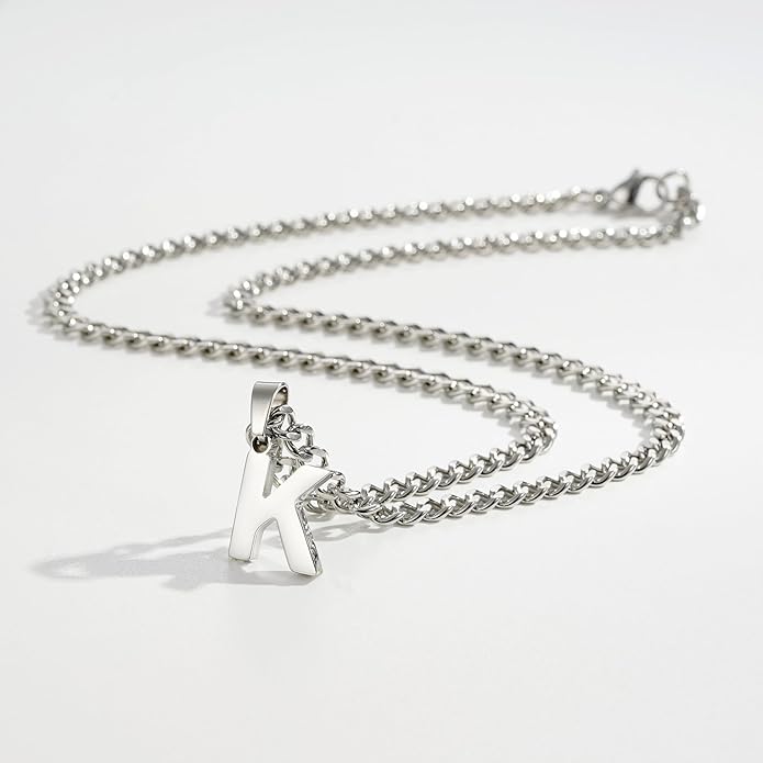 P. BLAKE Layered Initial A-Z Pendant Necklaces Gifts for Boys Men, Stainless Steel Letter Cuban Link Herringbone Chain Valentines Fashion Jewelry Gifts for Him