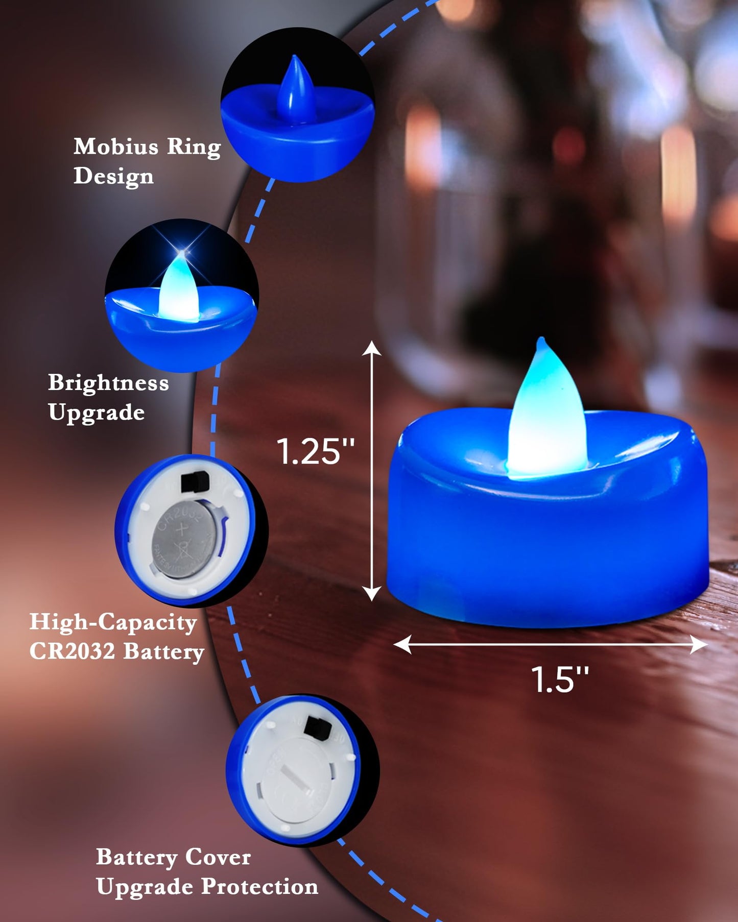 merrynights Flameless Candles, 12 Pack Tea Lights Candle Battery Operated, LED Tealight Votives, Realistic Tea Lights for Halloween Christmas Party Decor -D 1.5” x H 1.25” -Blue Light