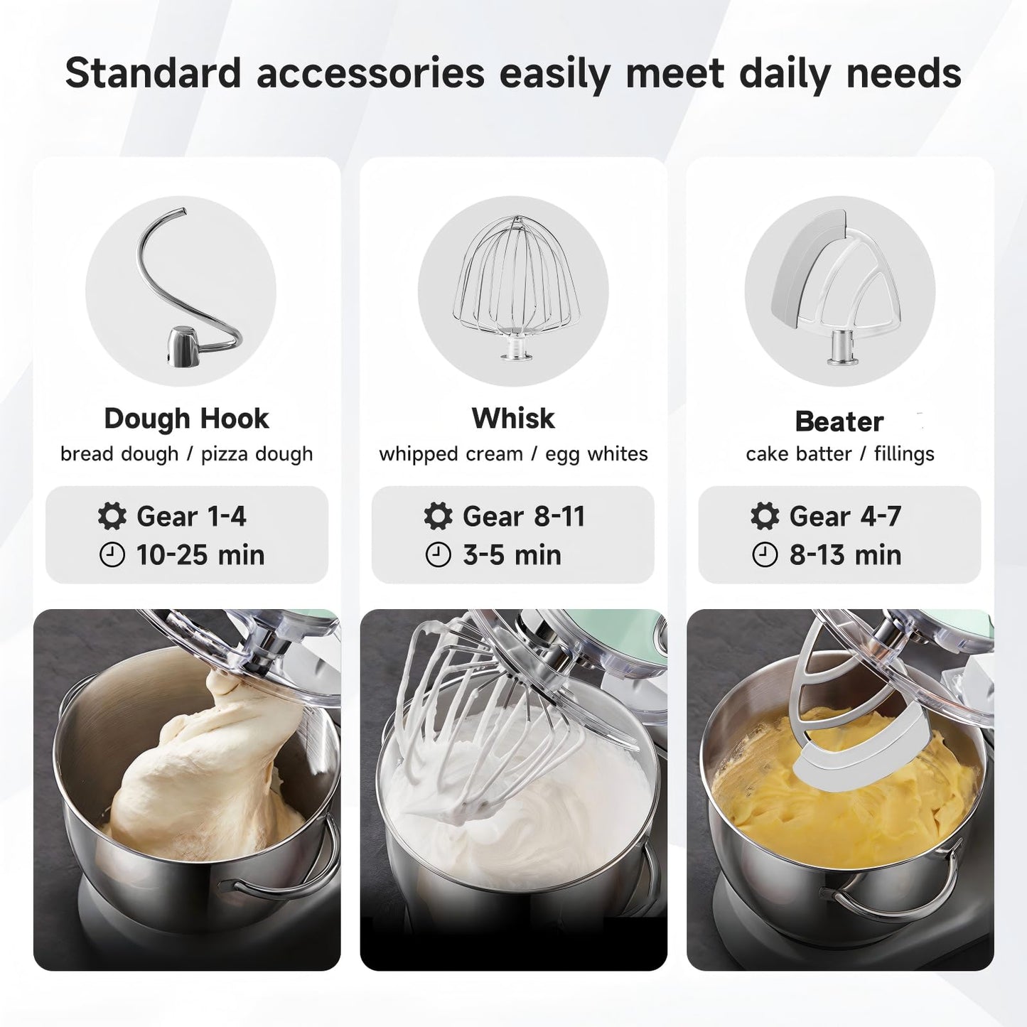 Hauswirt Stand Mixer 5.3QT XL Large, 4.5" LED Touch Screen Electric Household Stand Up Mixer, Standing Mixer 11-Speed, Dough Cake Bread Mixer – Lake Green