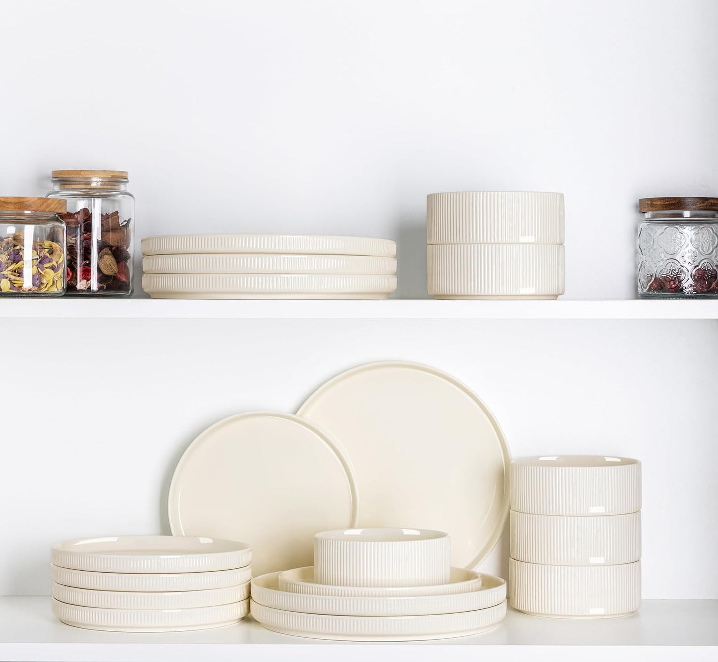 TheTerra Ceramic Dinnerware Sets for 4, 12 Pieces Porcelain Lightweight Plates and Bowls Sets, Scratch Resistant Dish Set, Oven & Microwave & Dishwasher Safe, Beige