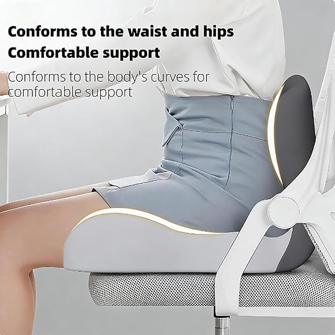 Orthopedic Cushion for Office Chair and Car, Memory Foam Seat Cushion with Lumbar Support Pillow, Instant Relieve Pressure on Back, Hips, Tailbone, Improves Sitting Posture (1, Light Gray)