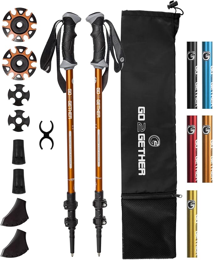 G2 GO2GETHER Aluminum Trekking Poles - Quick Adjustable Locks, Comfort Handle, Padded Strap, Snow Baskets - Walking Sticks...