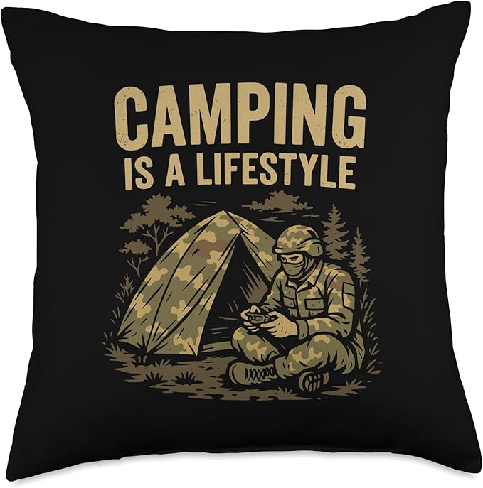 Camping Lifestyle Funny Outdoors Survival Gamer Humor Gaming Throw Pillow