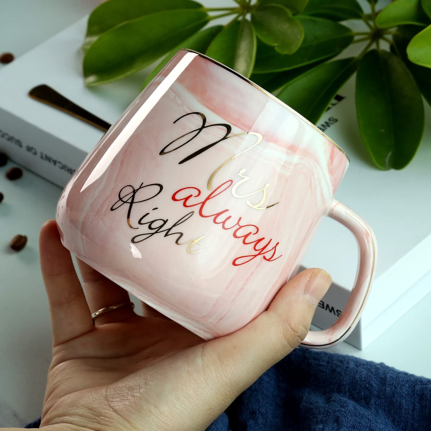 Mr Right Mrs Always Right Couple Coffee Mugs- Wedding Gifts Bridal Shower Anniversary Engagement Gifts for Couple - Bride and Groom Newlyweds Married Couples Ceramic Marble Mugs Set (13.2 oz )