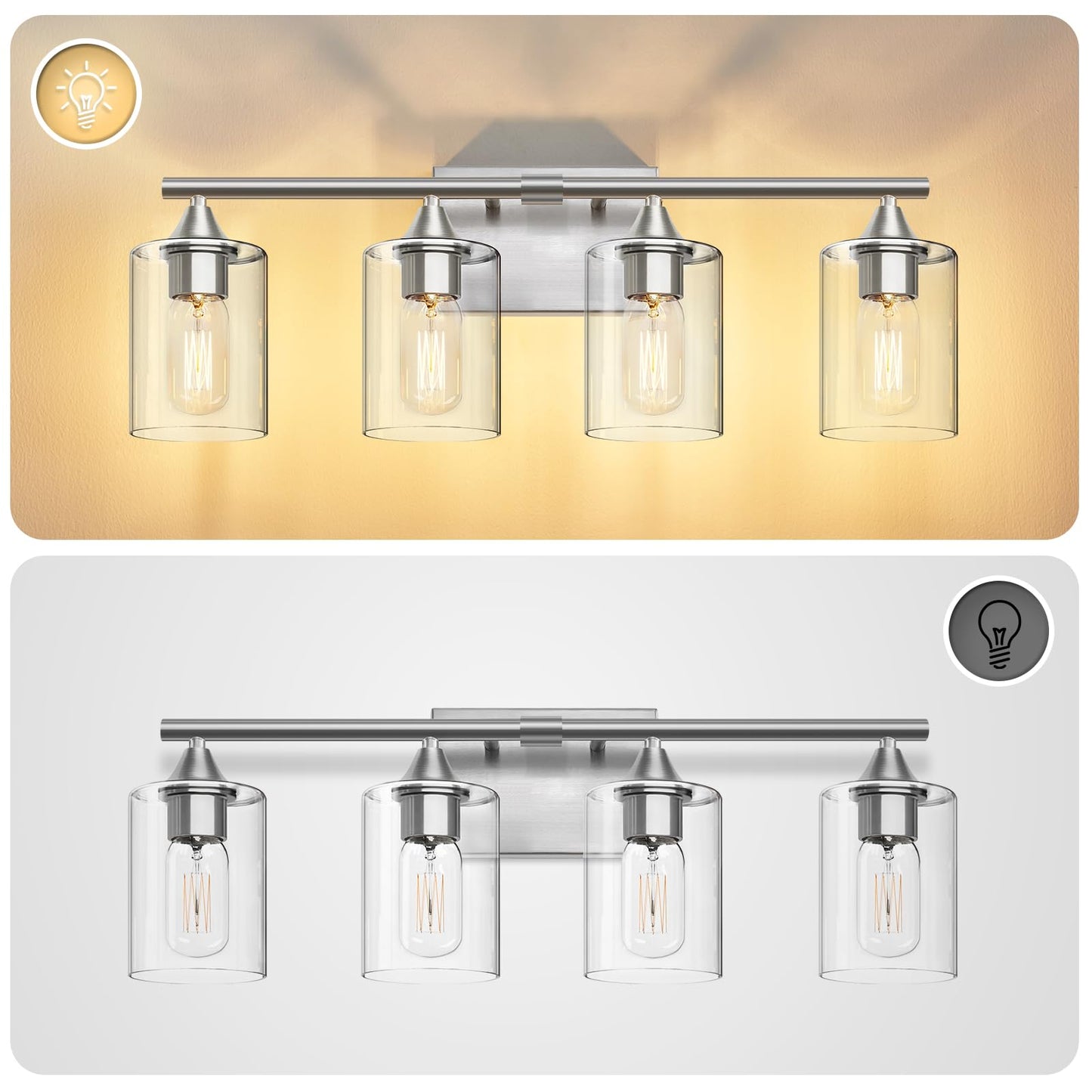 XPEHK 4-Light Bathroom Light Fixtures,Brushed Nickel Vanity Lighting Fixtures,Modern Wall Lighting Sconces for Mirror Bedroom Living Room Vanity Table Hallway