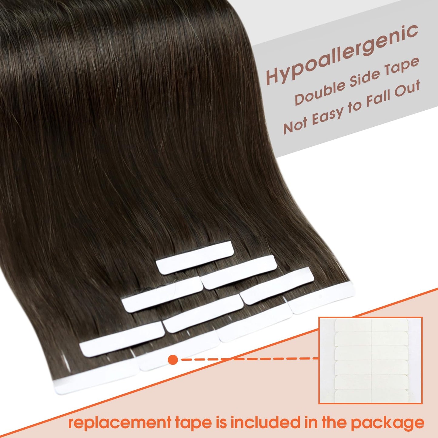 Sunny Hair Tape in Hair Extensions Real Human Hair Invisible Remy Hair Extensions Tape ins for Women Dark Brown 18 inch 25G