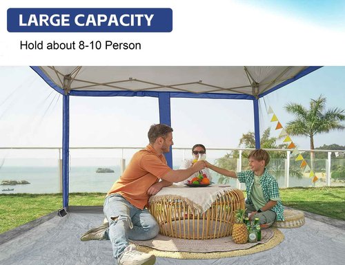Canopy Universal Mosquito Netting Tent, Converts 10'x10' Canopy Gazebo into Camping Inner Tent, Screen House with Full PE Floors for Patio, Outdoor, Garden（TOP & Frame NOT Included） Navy Blue