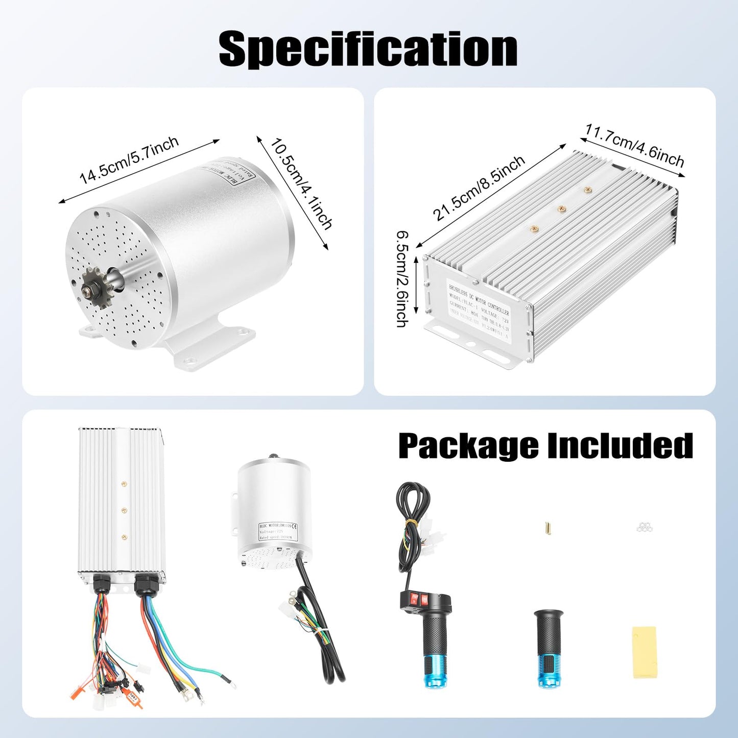 Electric Brushless DC Motor Kit, 72V 3000W E-Bike Brushless Motor Controller Kit 6000RPM Ebike DIY Conversion w/Handlebar Throttle for Go-Karts E-Scooter & Electric Bikes