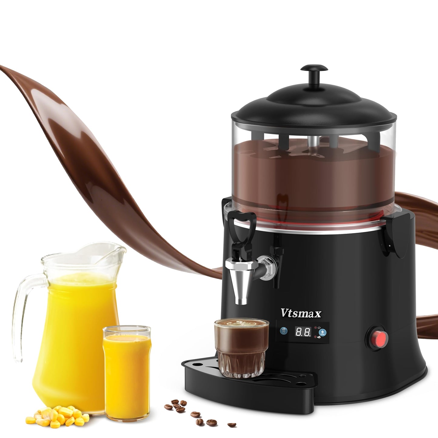 Vtsmax 5L/1.3Gal Commercial Hot Chocolate Machine Hot Drink Dispenser, 86-194°F Intelligent Temperature Control Hot Beverage Maker for Chocolate, Cocoa, Milk, Coffee, Juice, Black