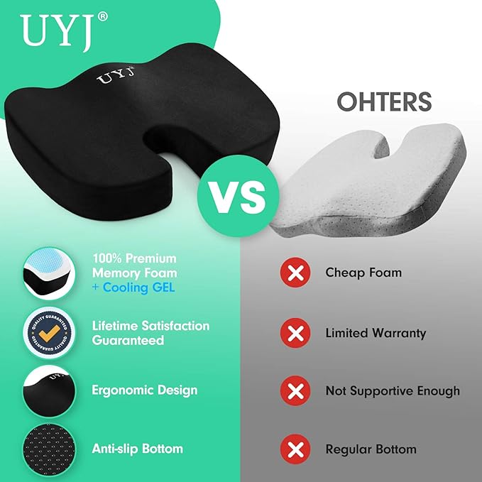 Seat Cushion for Office Chair,Memory Foam Seat Cushion,Tailbone,Sciatica,Lower Back Pain Relief,Chair Cushion for Car,Wheelchair,Computer and Desk Chair