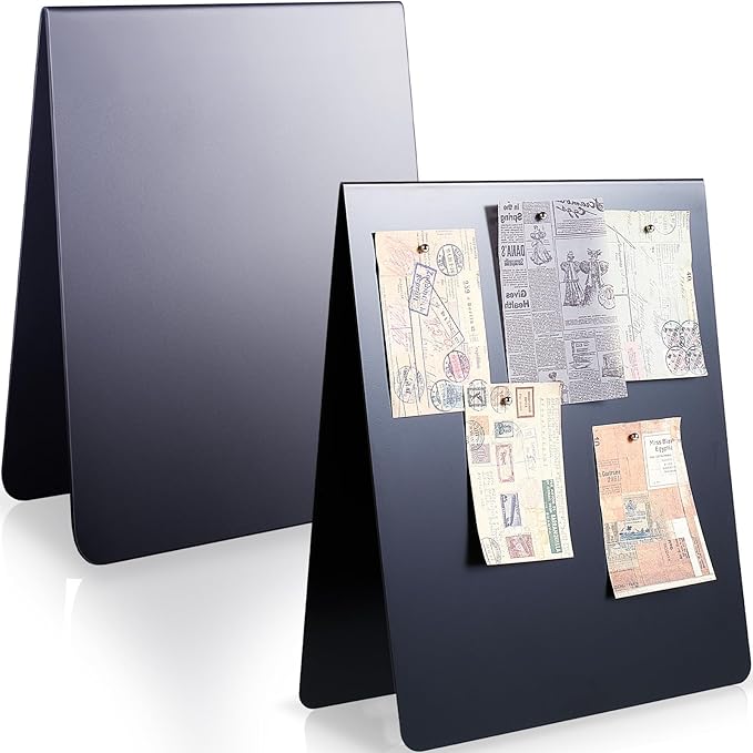 Leinuosen 2 Pcs 12 x 10 Inch Magnetic Bulletin Board Metal Magnet Board Magnet Display Stand for Tabletop Desktop Home Kit...