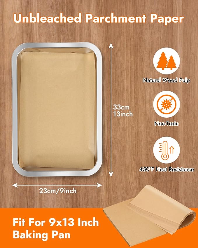 YQL 9x13 Inch 150PCS Unbleached Parchment Paper, Disposable Pre-cut Parchment Paper Sheets, Non Toxic Rectangular Air Fryer Liners for Baking Cookies, Air Fryer, Steaming Bread and More