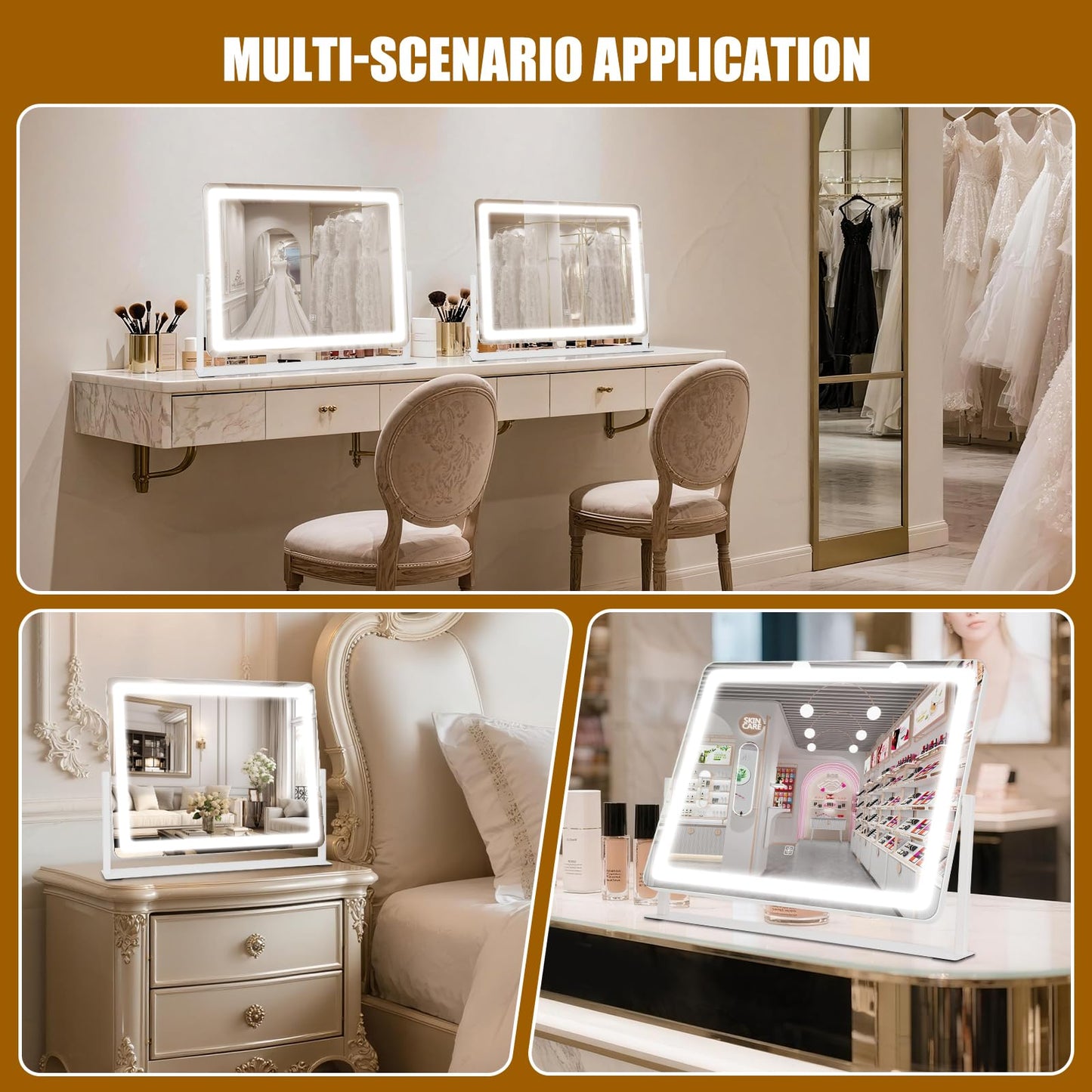 Bearolve Vanity Mirror with Lights, 22  17 LED Makeup Mirror, HD Professional Mirror, Smart Touch with 3-Color Lighting, Dimmabl