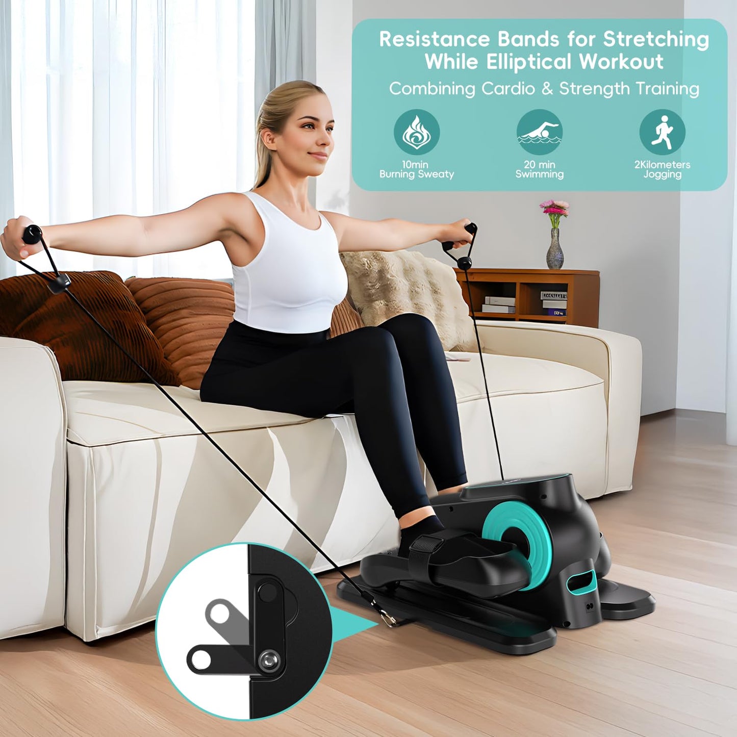 Under Desk Elliptical Machine,Electric Elliptical Leg Exerciser for Seniors with 12 Adjustable, Portable Quiet Elliptical Exercise Machine, Seated Pedal Exerciser with Resistance Band Quiet & Portable