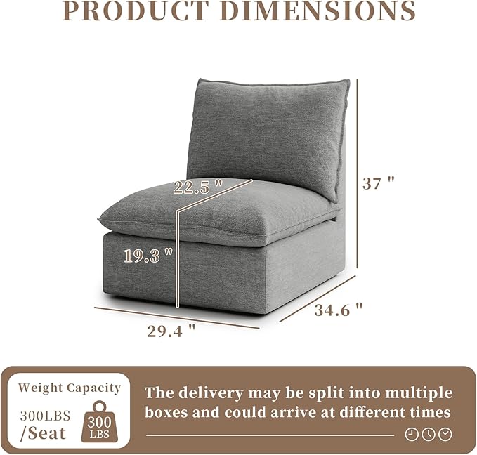 Gtilzria Waterproof Cloud Sectional Couches,High Backrest Down Filled Sofa for Living Room,Modular Sofas Spill & Stain-Resistant Cloud Couch,Detachable Couch Covers,Dark Grey