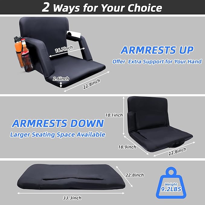 VANCUS Stadium Seats for Bleachers Back Support - Wide Padded Cushion Portable Reclining Bleacher Seat Camping Stadium Chair Waterproof