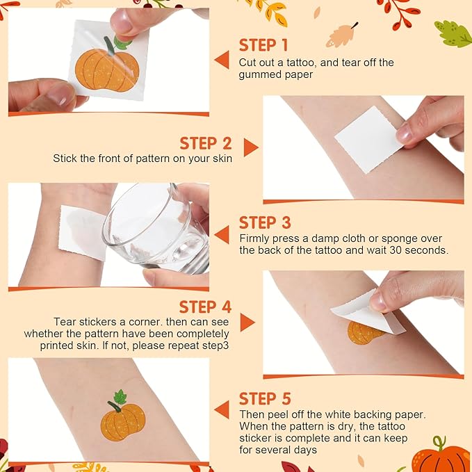 Landhoow 240 Pcs Thanksgiving Tattoos Temporary Autumn Glitter Face Tattoos Cool Body Sticker Costume Accessory Tattoo Party Favor