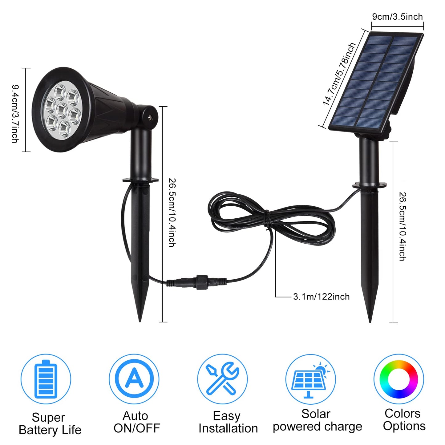 T-SUNUS Halloween Solar Landscape Spotlights Color Changing, Christmas Spot Lights Waterproof IP65 Garden Pond Light, 180° Adjustable Wall Light, Separately Installed for Outdoor/Indoor Pack of 2