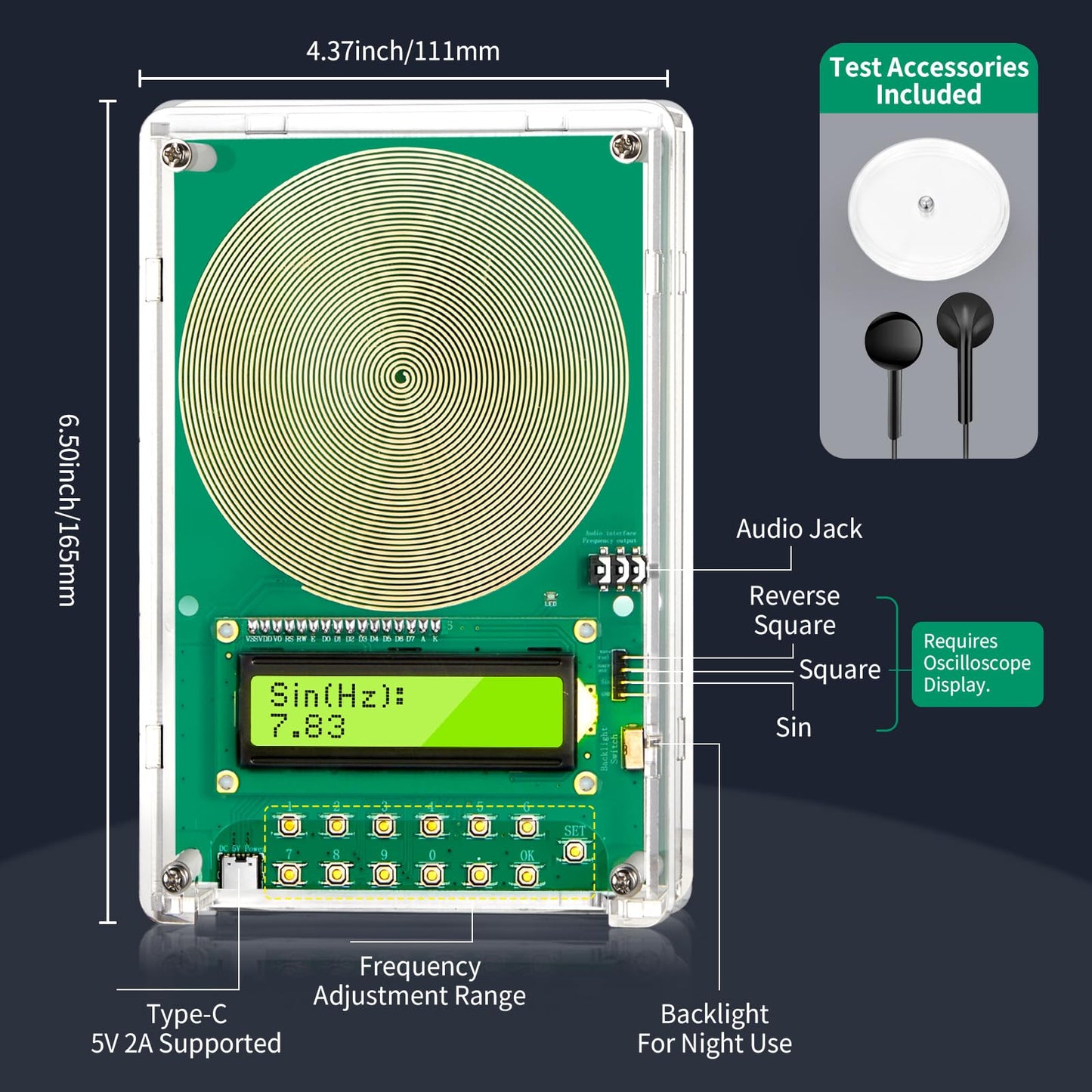 Frequency Generator for Healing – 7.83Hz Schumann Resonance Sound Therapy Device with Acrylic Case for Sleep aid, Meditation, Stress Relief & Yoga (0.01Hz–200kHz)