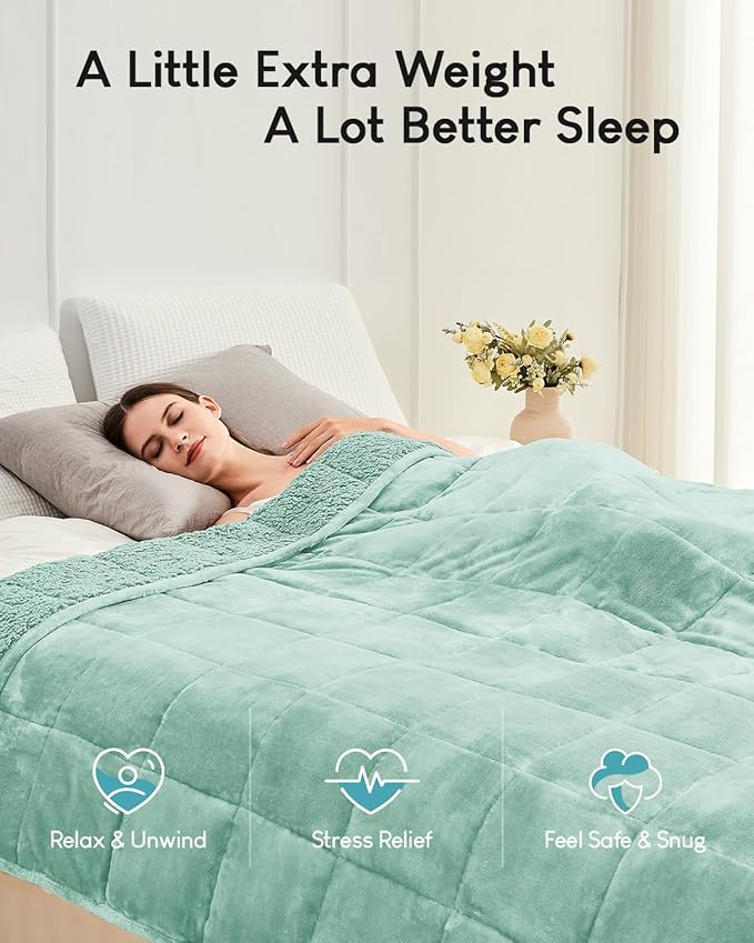 Cottonblue Weighted Blanket for Adults 15 lbs Queen Size 60x80 inches, Cozy Flannel Sherpa Weighted Throw Blankets Comfortable for Calming and Relax, Shaggy Fleece Bed Sofa Heavy Blankets, Dusty Green