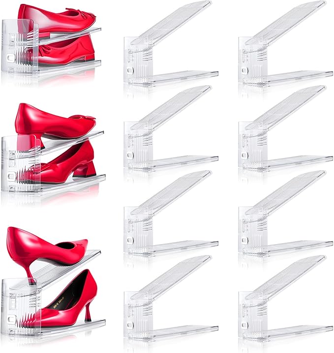 Adjustable Shoe Slots Organizer,8PACK Transparent Shoe Stackers Shoe Rack Holder Shoe Space Savers Double Layer Stack Shoe Racks for Closet Organization(Transparent)