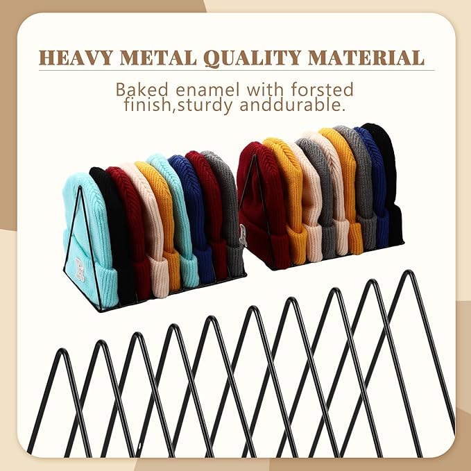 Kathfly 2 Pcs Beanie Organizer Holder Metal Hat Display Rack Beanie Storage Hat Display Stand for Winter Cap Entryway Tabletop Bedroom Closet Dresser Room Office(Black)
