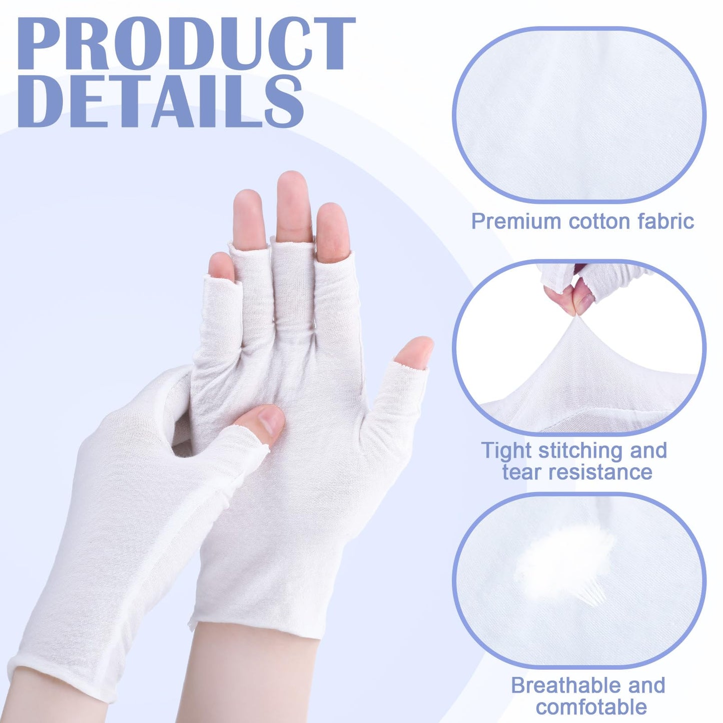 Geyoga 6 Pairs Fingerless Moisturizing Gloves Eczema Cotton Gloves for Adults Half Finger Touchscreen Lotion Overnight Dry Hands