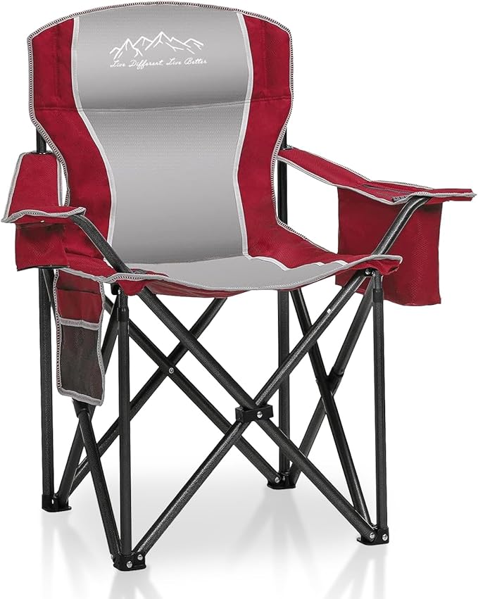SAILARY Folding Camping Chair Portable Outdoor Heavy Duty Padded Chairs Lawn Chair with Cup Holder, Storage Pocket and Coo...