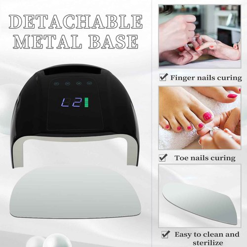 BOMOQING 96W Rechargeable UV Nail Lamp, Cordless UV Light for Nails with LCD Display Auto Sensor, 4 Timer Setting and Smart Sensor Portable Nail Dryer, Nail Curing Light with Removable Bottom (Black)