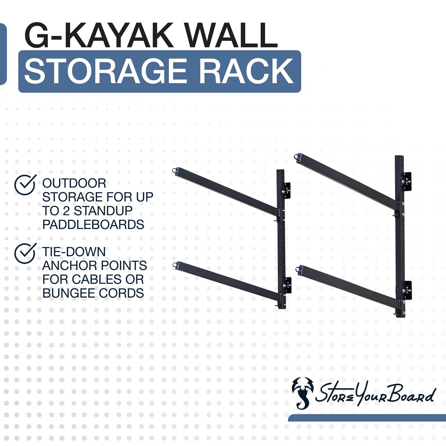 StoreYourBoard G-Kayak Wall Storage Rack – Heavy-Duty Outdoor Kayak Rack for 2 Boats, Adjustable Wall Mount Hanger, Holds 200 lbs, Silver, 26.5” L x 4” W x 30” H
