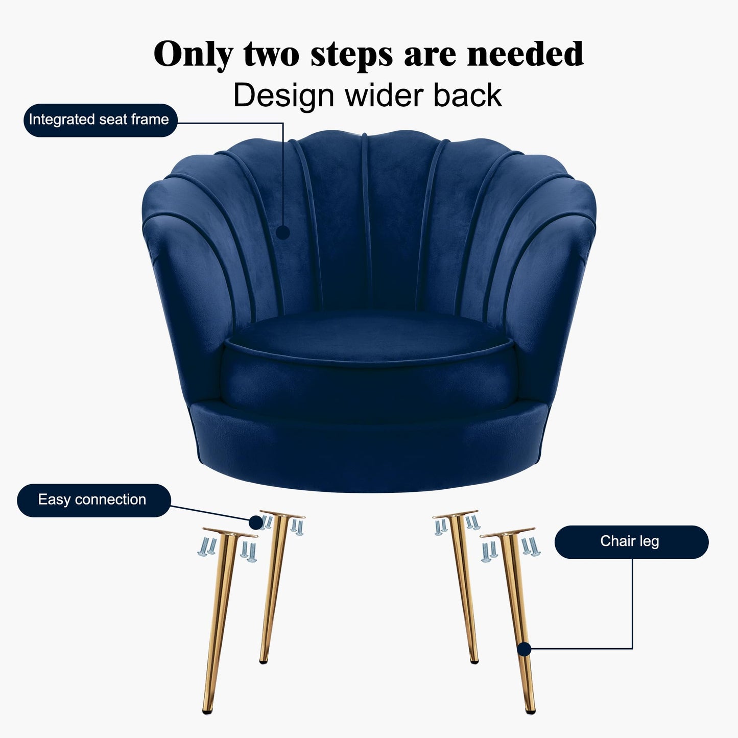DAGONHIL Mid Century Modern Upholstered Accent Chair,Retro Leisure Velvet Single Sofa with Golden Metal Legs for Living Room/Bedroom(Navy Blue)